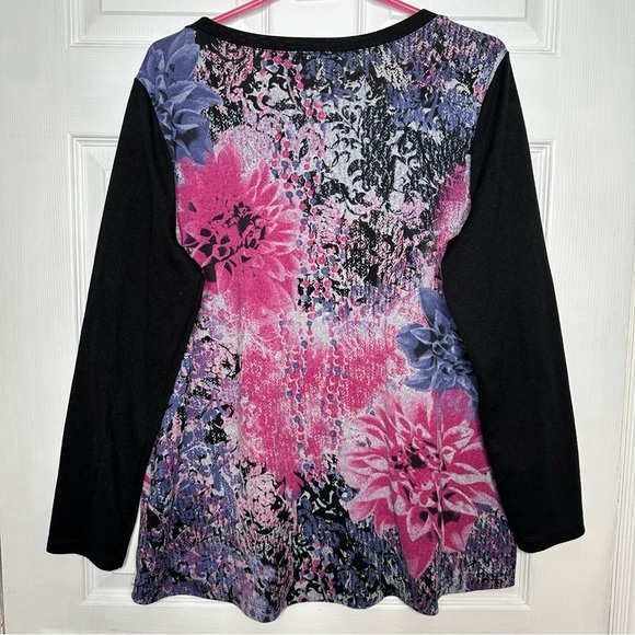 Northern Reflections Shirt Black/Pink/Purple Floral Long Sleeved Sz Extra Large - Picture 11 of 16